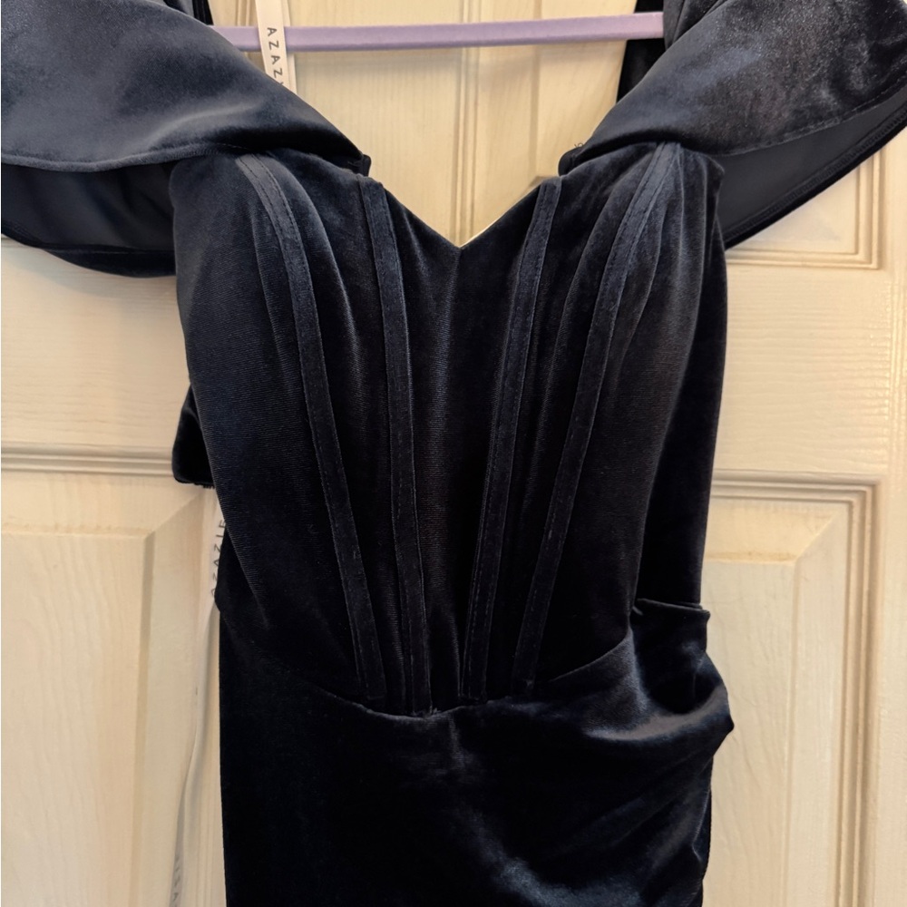 Azazie Amyra  Pleated Ruched Strapless Gown-grey blue